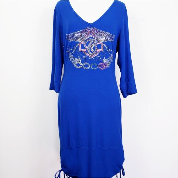 COOGI Australia Blue‎ Logo Studded Long Sleeve Drape Open Back Dress Size Large - Picture 12 of 12